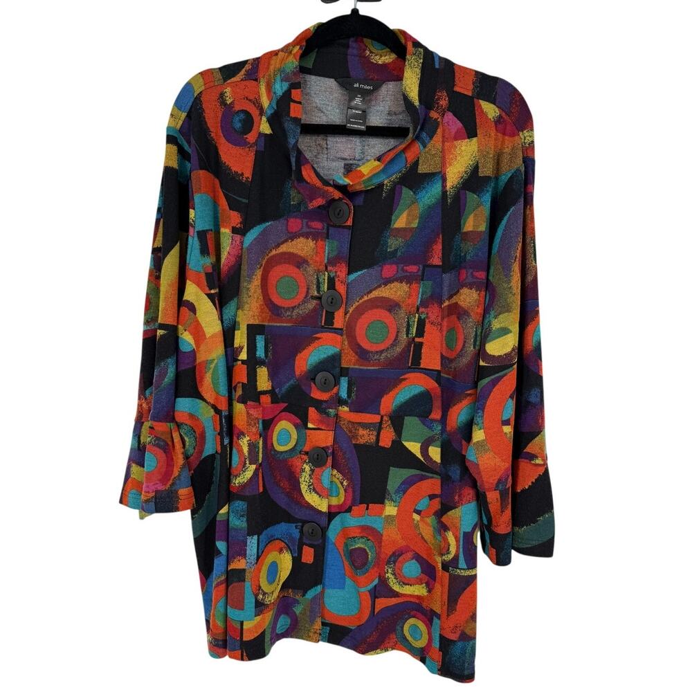 Ali Miles Vibrant Abstract Geometric Button Up Shirt SZ 3X Art to Wear Pop Art